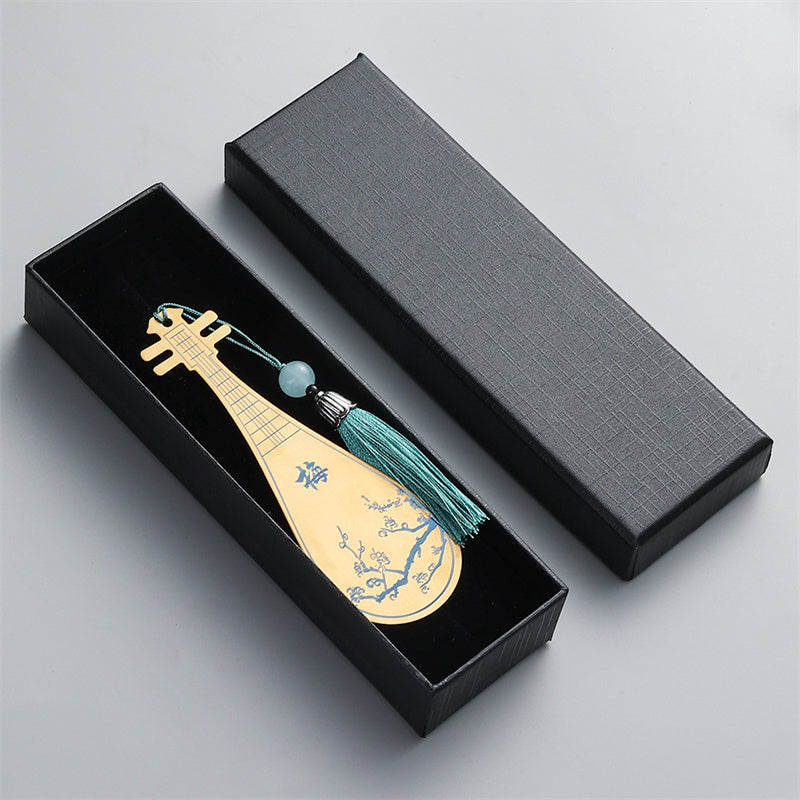 Marque-page Guzheng en métal doré | Design d'instrument classique