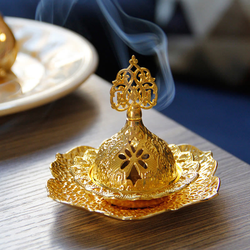 Mini-brûle-encens feuille d'or | Sous-verre spirituel en alliage