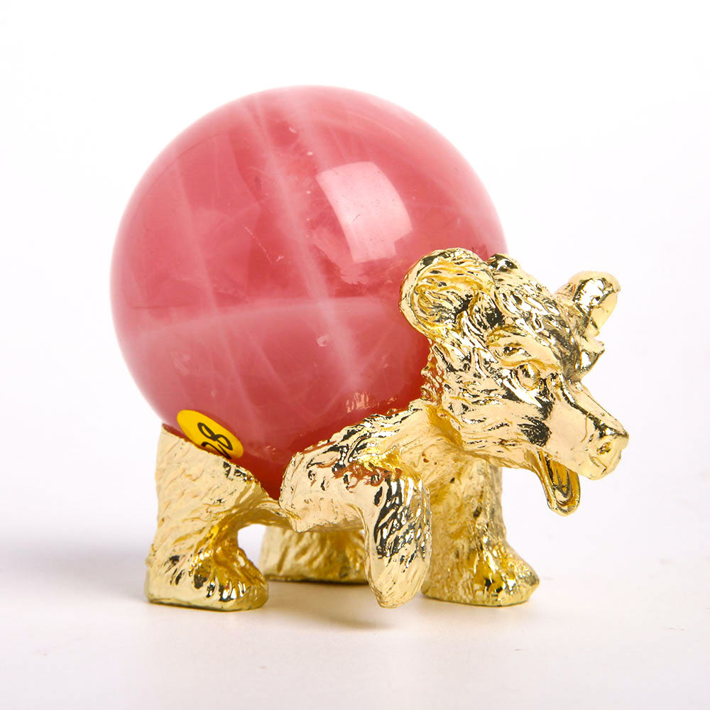 Gold Metal Bear Shaped Crystal Sphere Holder Stand 2.7in
