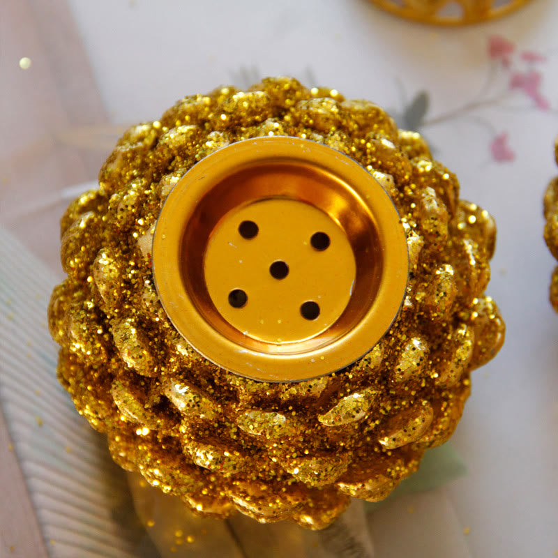 Mini-brûle-encens en forme de pomme de pin dorée | Décoration rituelle spirituelle