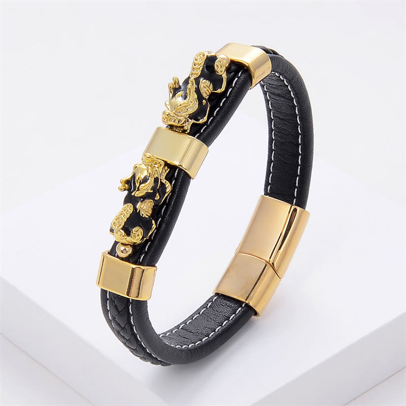 Bracelet en cuir doré PiXiu 18-20 cm avec boucle magnétique pour la richesse