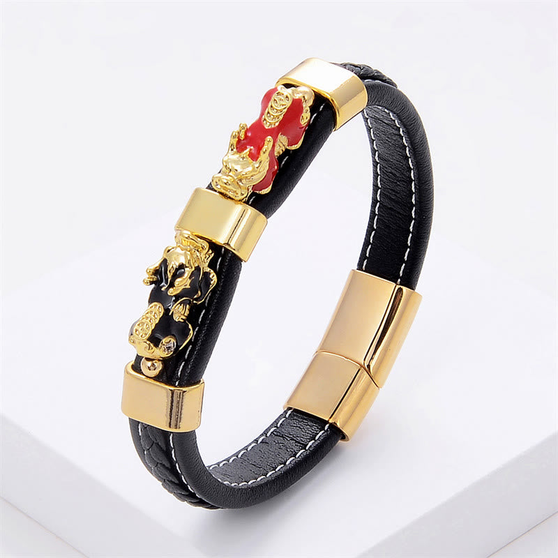 Bracelet en cuir doré PiXiu 18-20 cm avec boucle magnétique pour la richesse