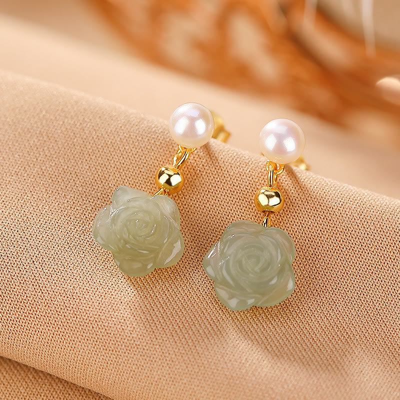 Boucles d'oreilles porte-bonheur en argent 925 plaqué or et jade rose