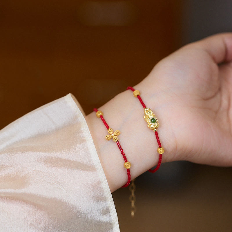 Bracelet PiXiu plaqué or avec trèfle à quatre feuilles