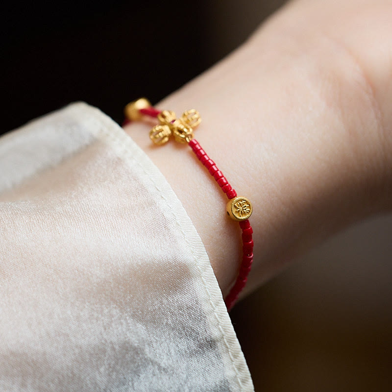 Bracelet PiXiu plaqué or avec trèfle à quatre feuilles