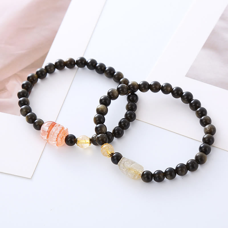 Bracelet de protection de richesse PiXiu Pixiu en obsidienne dorée