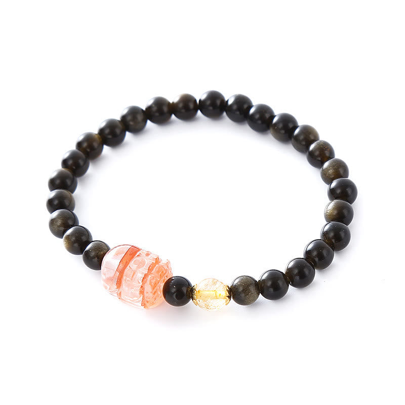 Bracelet de protection de richesse PiXiu Pixiu en obsidienne dorée