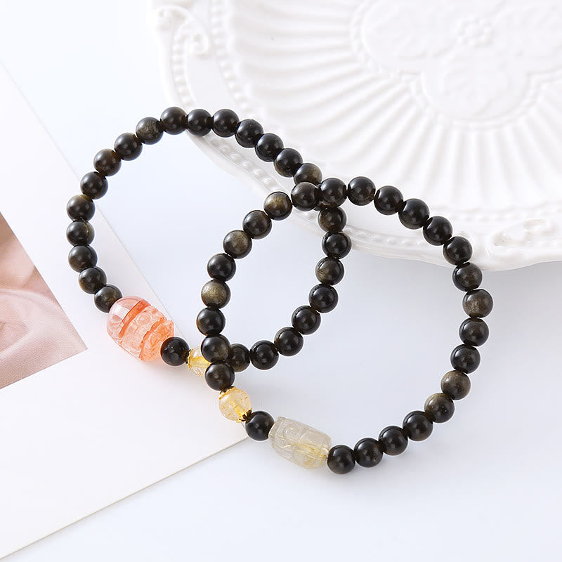 Bracelet de protection de richesse PiXiu Pixiu en obsidienne dorée