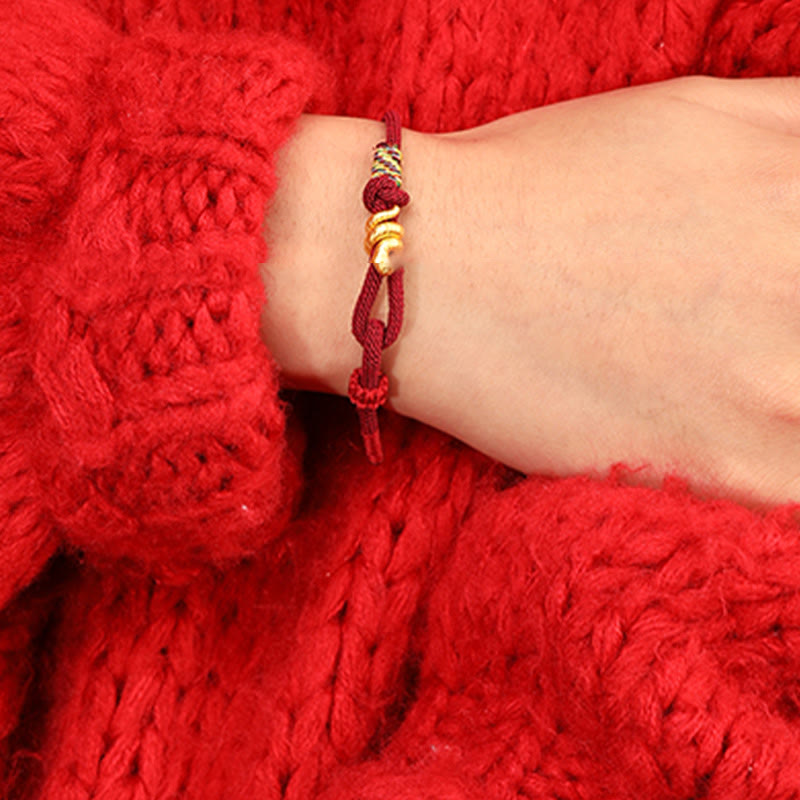 Bracelet de protection porte-bonheur en fil rouge serpent doré