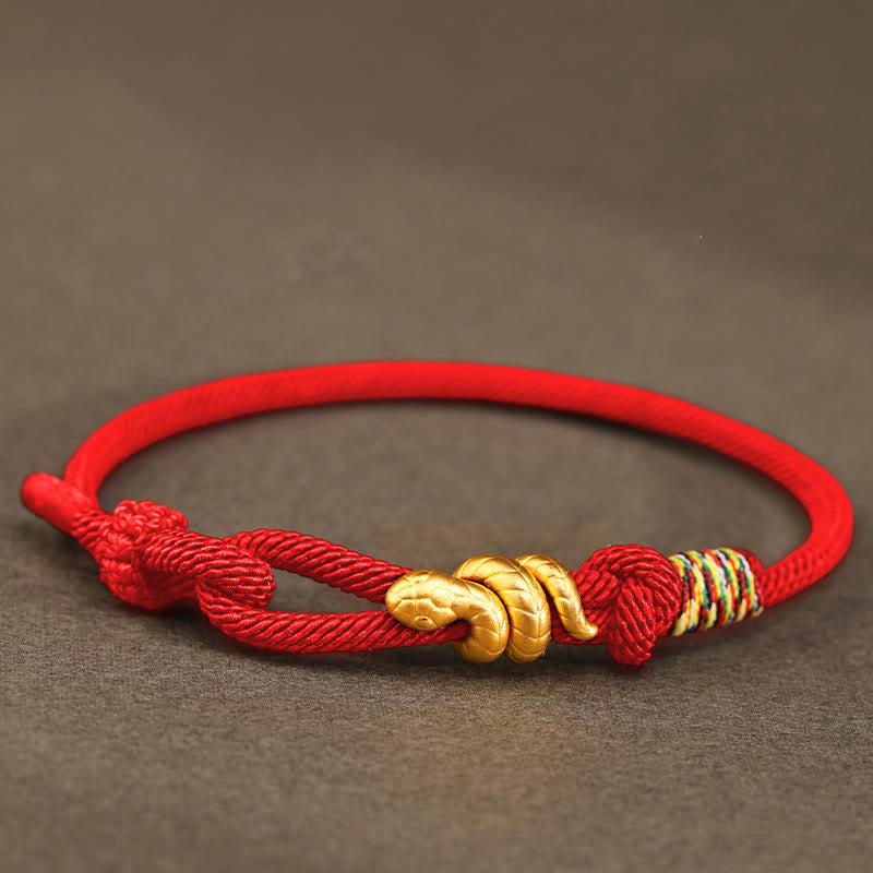 Bracelet de protection porte-bonheur en fil rouge serpent doré