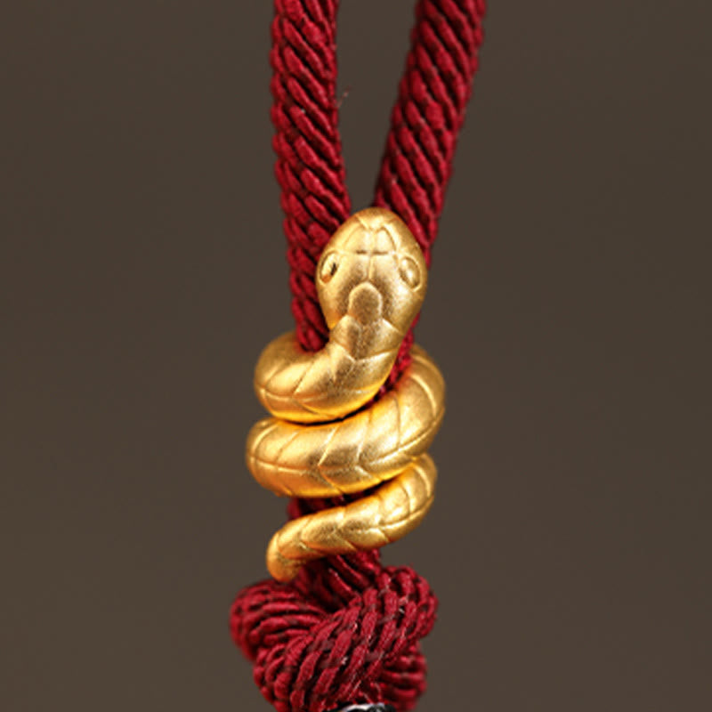Bracelet de protection porte-bonheur en fil rouge serpent doré