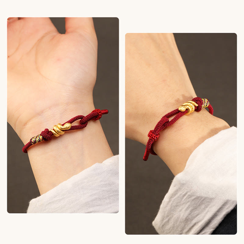 Bracelet de protection porte-bonheur en fil rouge serpent doré