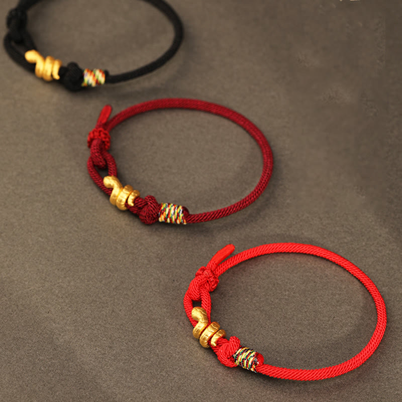 Bracelet de protection porte-bonheur en fil rouge serpent doré