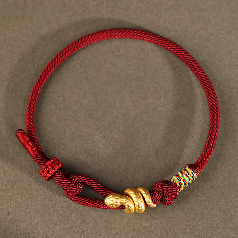 Bracelet de protection porte-bonheur en fil rouge serpent doré