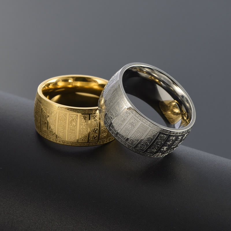 Bague spirituelle en or avec caractères chinois gravés | Équilibre et harmonie
