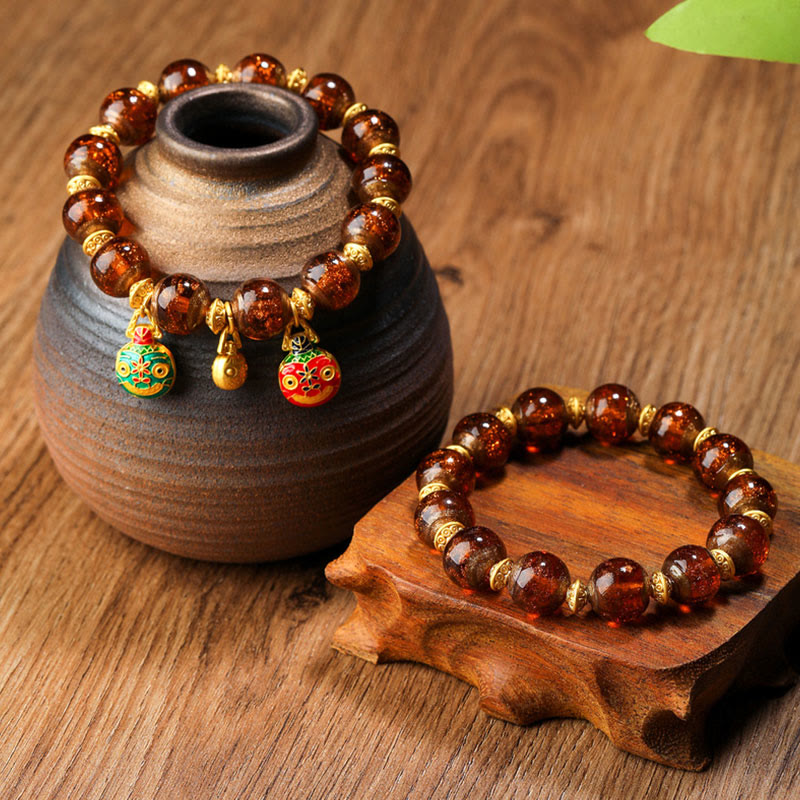 Bracelet spirituel en perles de verre Liuli, bête avaleuse d'or, 12 mm