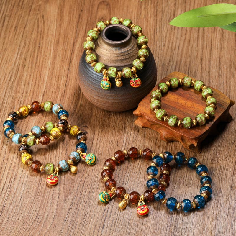 Bracelet spirituel en perles de verre Liuli, bête avaleuse d'or, 12 mm