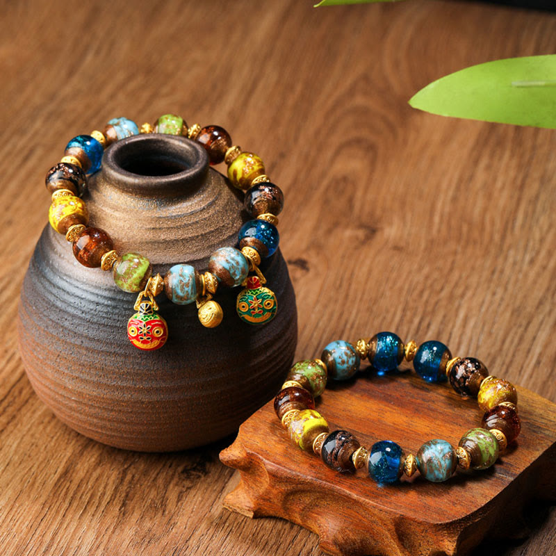 Bracelet spirituel en perles de verre Liuli, bête avaleuse d'or, 12 mm