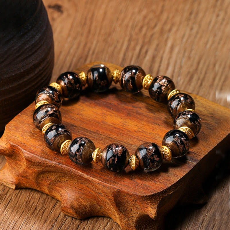 Bracelet spirituel en perles de verre Liuli, bête avaleuse d'or, 12 mm
