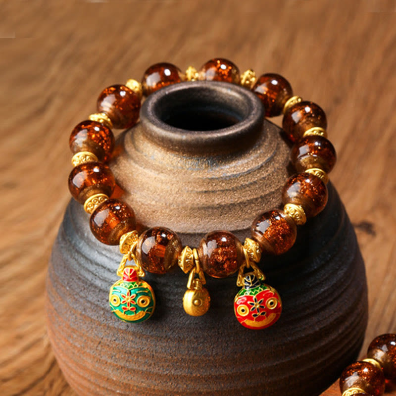 Bracelet spirituel en perles de verre Liuli, bête avaleuse d'or, 12 mm