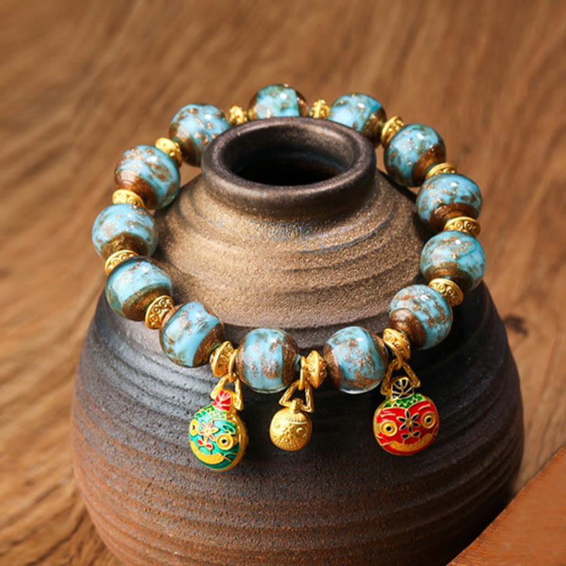 Bracelet spirituel en perles de verre Liuli, bête avaleuse d'or, 12 mm