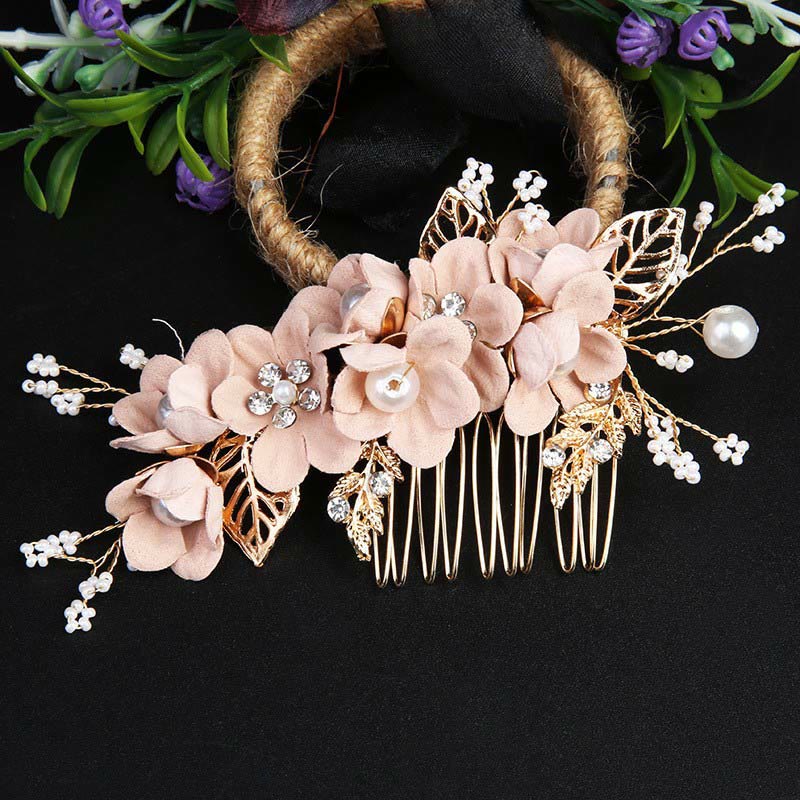 Ensemble d'épingles à cheveux chinoises en perles et feuilles dorées - 4 peignes élégants