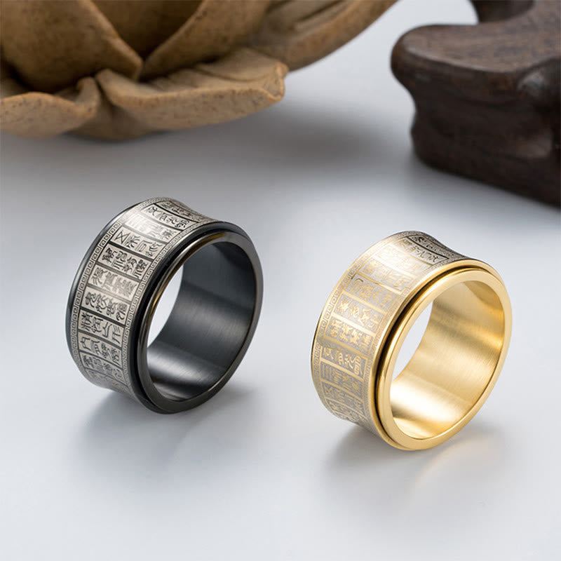 Bague tournante en acier titane avec mantra Golden Light | Équilibre spirituel