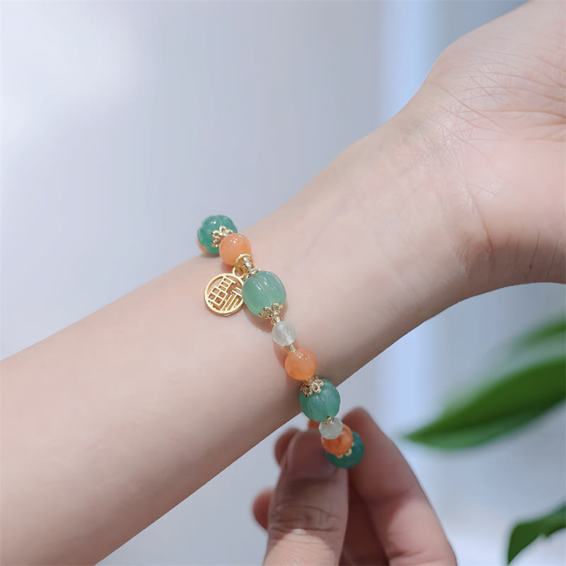 Bracelet de richesse en jade de soie dorée Fu Charm 14-16 cm