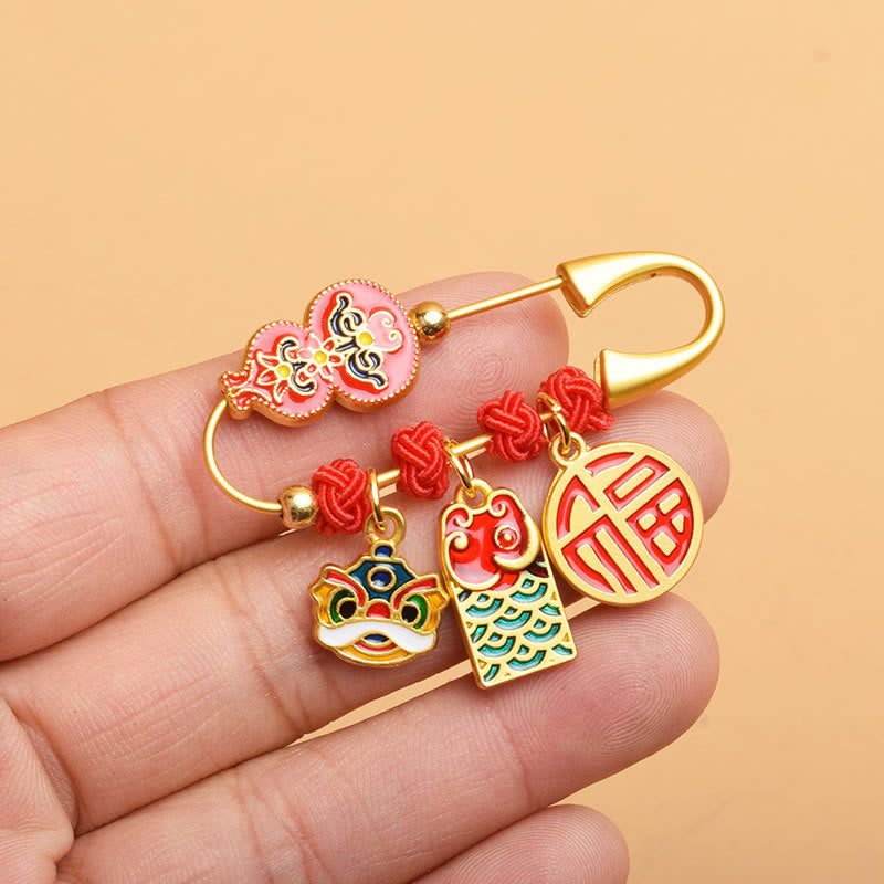 Broche de bénédiction du personnage Fu du lion danseur de la gourde, sécurité et bien-être