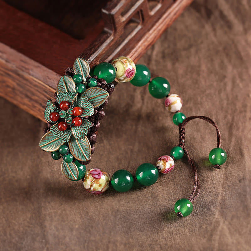 Bracelet tressé en agate verte, poignet de 14 à 20 cm