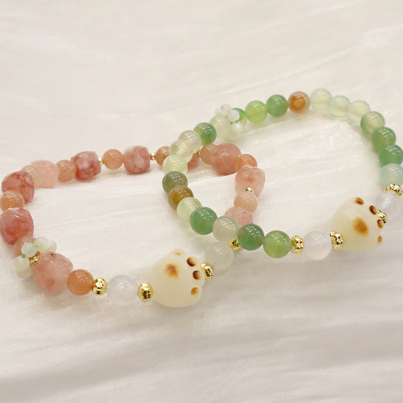 Bracelet de soutien en agate verte et pierre de soleil