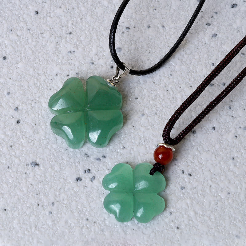 Collier porte-bonheur en aventurine verte | Breloque trèfle en argent sterling