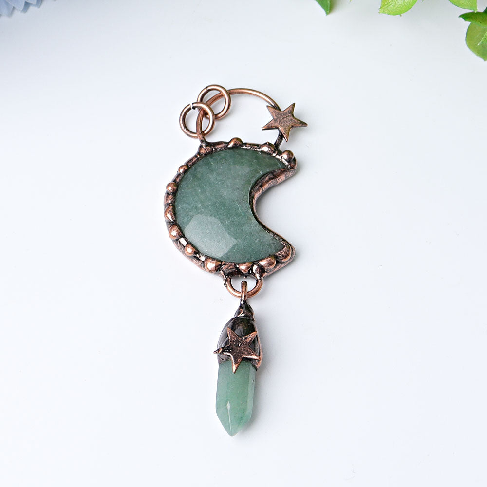 Pendentif lune en aventurine verte 9,1 cm, cristal de guérison