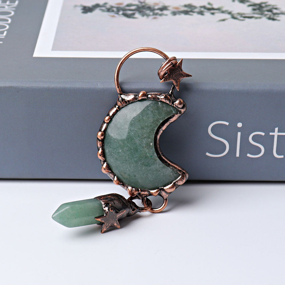 Pendentif lune en aventurine verte 9,1 cm, cristal de guérison