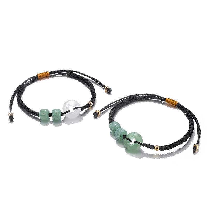 Bracelet couple boucle de paix en aventurine verte et jade blanc
