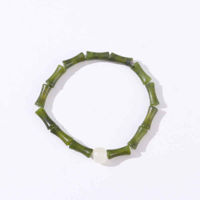 Bracelet porte-bonheur en jade et bambou vert pour l'abondance et la croissance