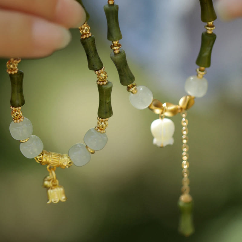 Bracelet de richesse en jade de bambou vert pour la prospérité et la croissance
