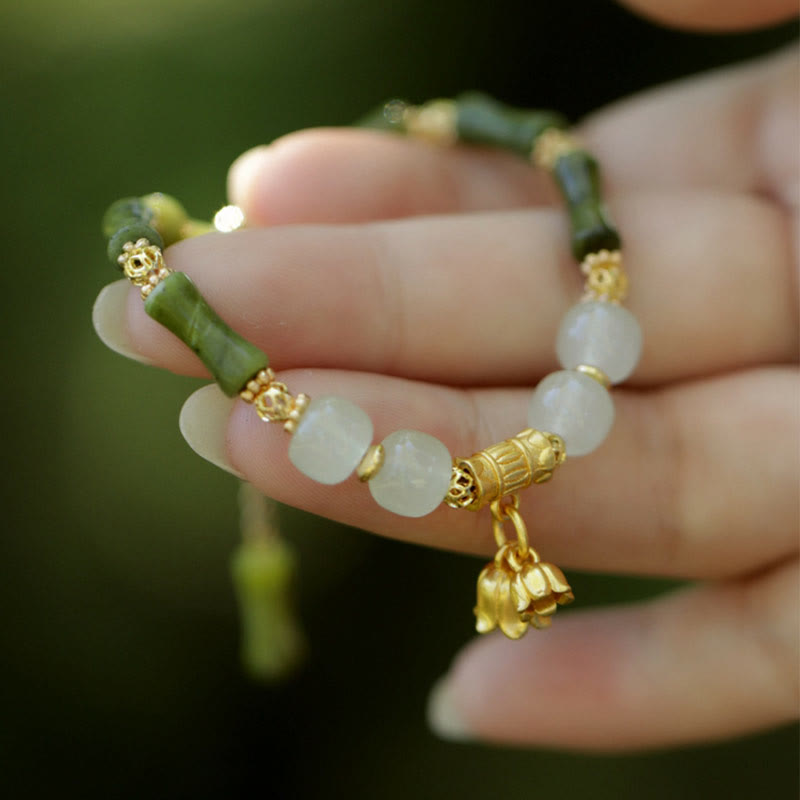 Bracelet de richesse en jade de bambou vert pour la prospérité et la croissance