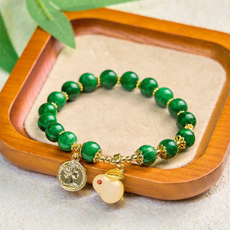 Bracelet en calcite verte avec breloque lapin 14-16 cm