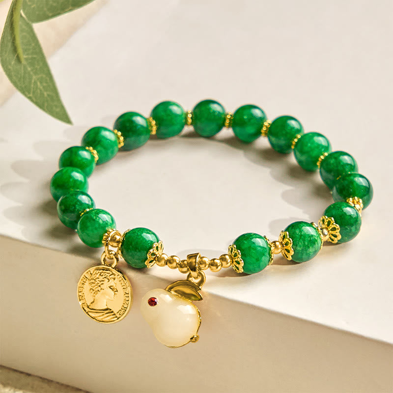 Bracelet en calcite verte avec breloque lapin 14-16 cm