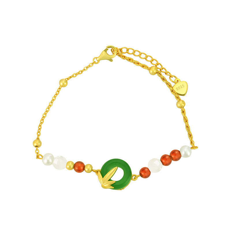 Bracelet boucle de paix en argent et calcédoine verte