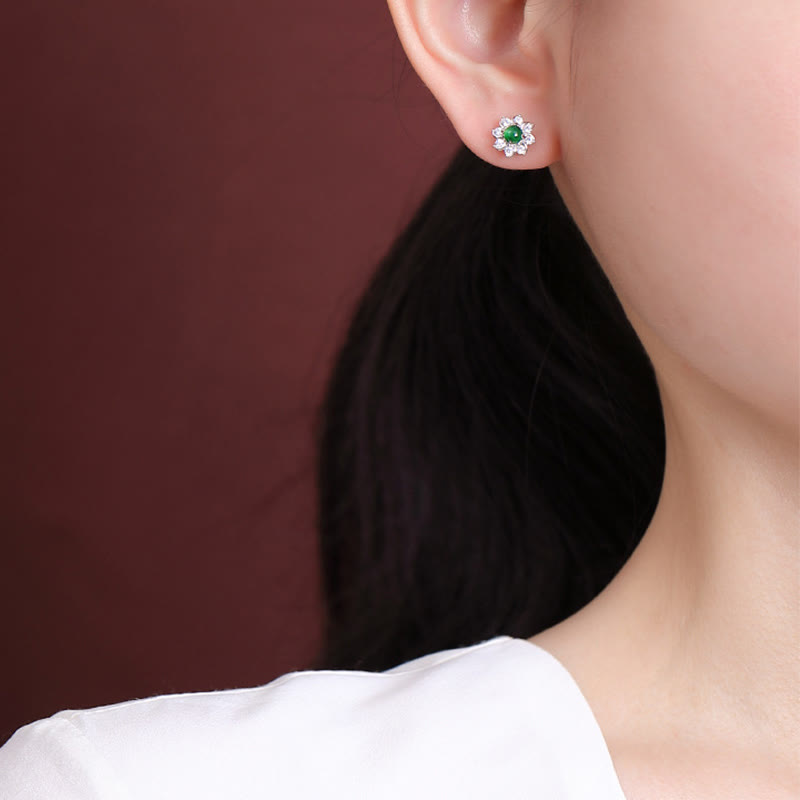 Boucles d'oreilles de prospérité en fleur de jade vert