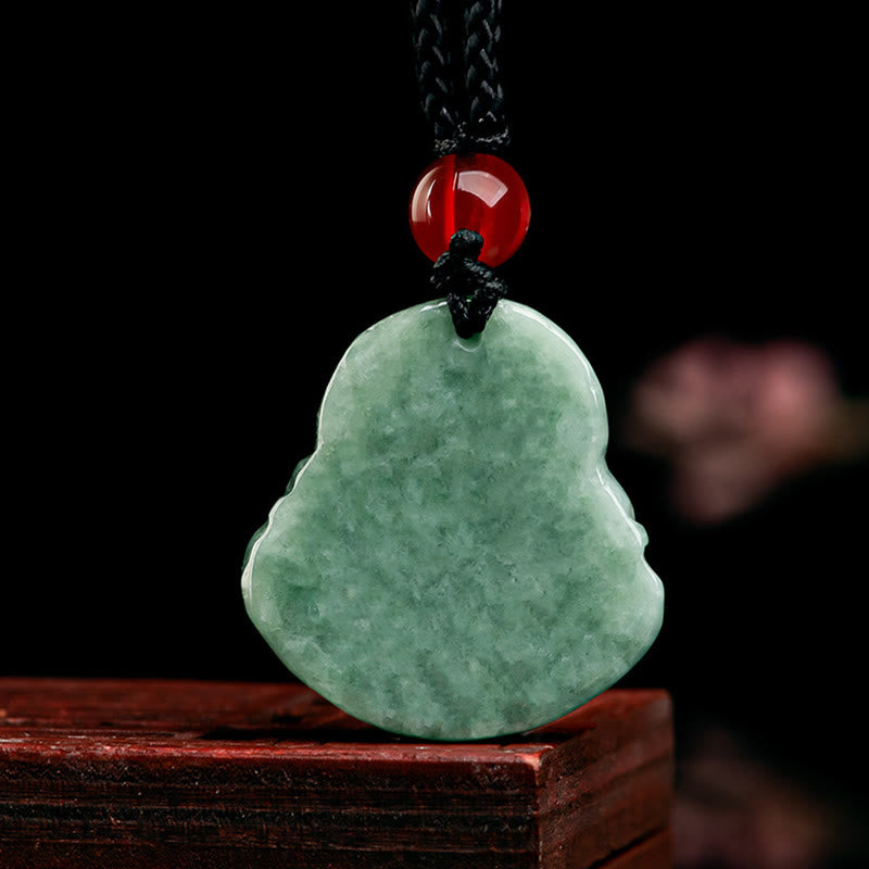 Collier Bouddha rieur en jade vert pour la chance et l'abondance
