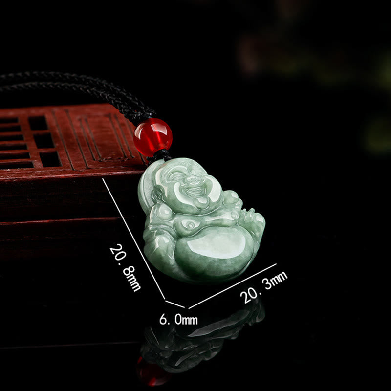 Collier Bouddha rieur en jade vert pour la chance et l'abondance