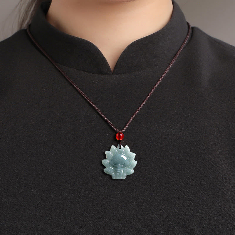 Collier renard à neuf queues en jade vert - Symbole de prospérité