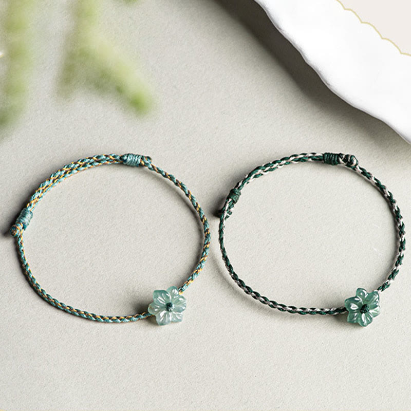 Bracelet de prospérité en jade vert orchidée avec cordon tressé