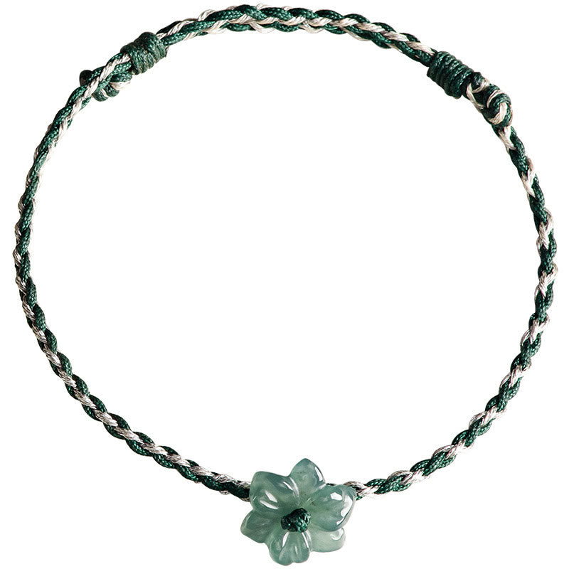 Bracelet de prospérité en jade vert orchidée avec cordon tressé
