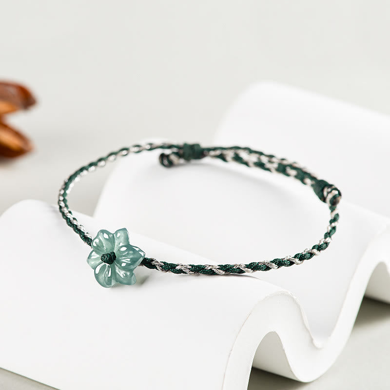 Bracelet de prospérité en jade vert orchidée avec cordon tressé