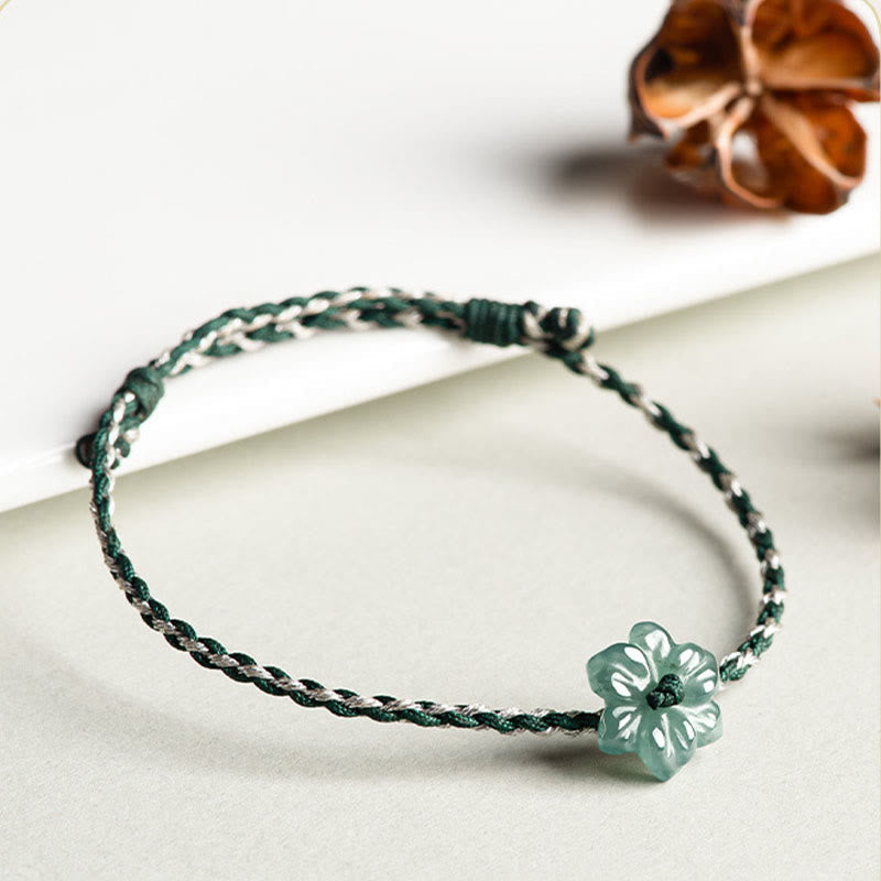 Bracelet de prospérité en jade vert orchidée avec cordon tressé