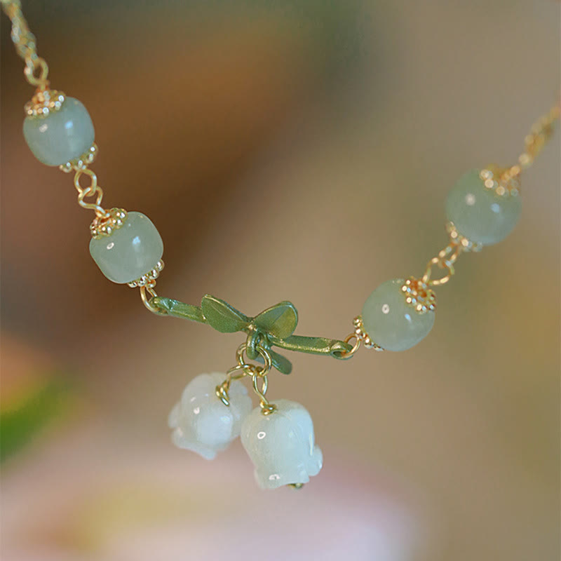 Bracelet de prospérité en jade vert | Chaîne muguet